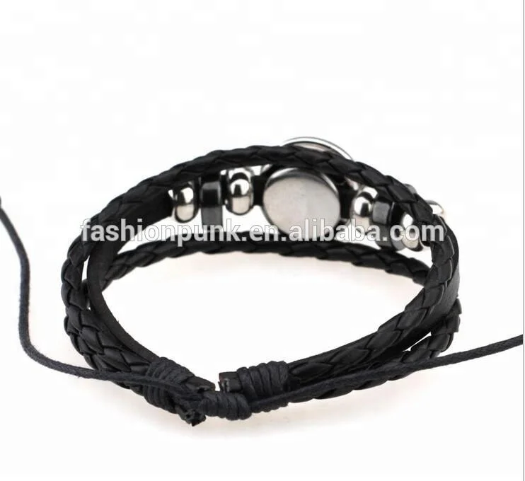 Space Series Metal Glass Gemstone Cuff Bracelet Punk Gothic Leather Bangle Lucky Bangle