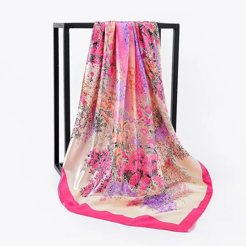High-end Classical Women Flower Print Female Square Shawl Scarf