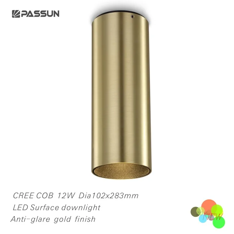 Алюминиевый анодированный Золотой цилиндрический светодиодный светильник диаметром 79 мм высотой 223 мм для поверхностного монтажа