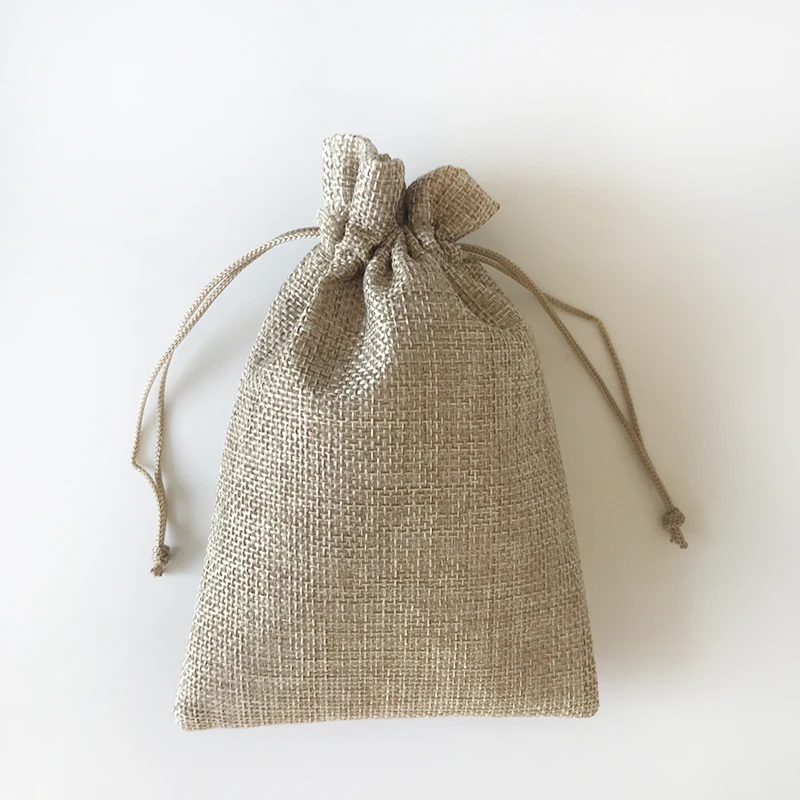 Natural jute linen drawstring pouches 4x6inch faux burlap thank you gift bags without logo