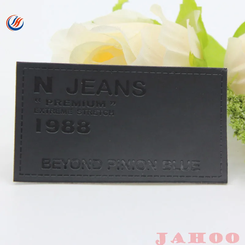Logo Design Garment Jeans label patch, Genuine PU Custom Embossed Leather label
