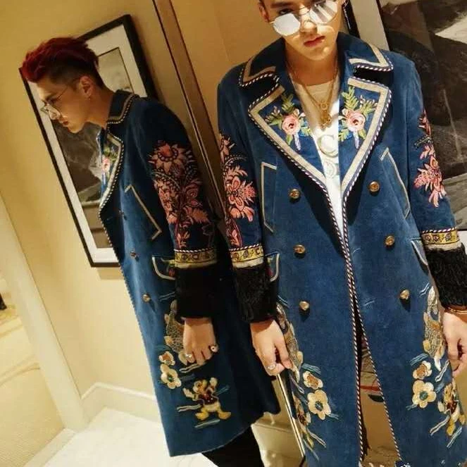 Wu Yifan Новогодняя концертная индивидуальная одежда для выступлений в стиле Звезд длинное пальто с вышивкой в Корейском стиле