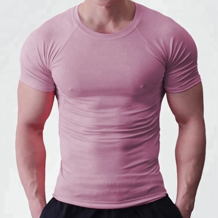 Wholesale Custom 95 Cotton 5 Elastane Plain Compression Men Fitness Tshirts Workout Gym Wear Active Clothing