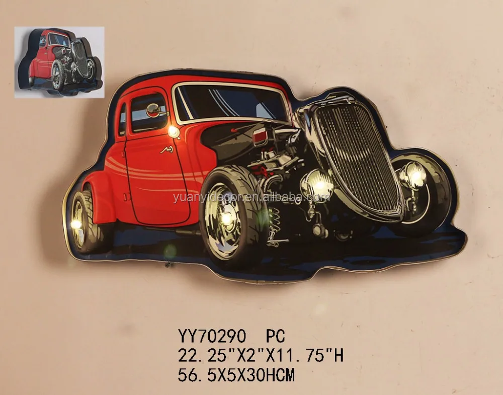 
decorative vintage metal car with LED light wall sign plaque 