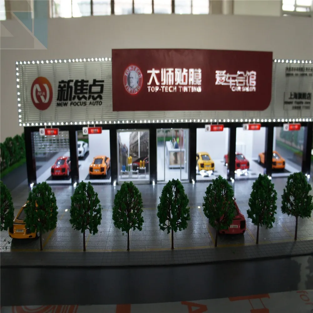 Customized Scale 1:150 Showcase Building Model ,4S Shop model with Cars Model Building