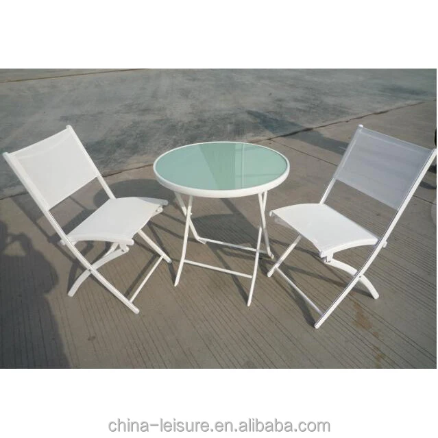 
3-piece White Folding Metal Bistro Table and Chairs Set for sale 
