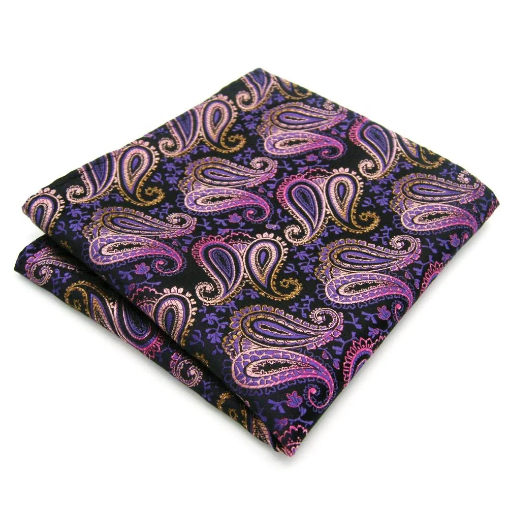 Mens Silk Woven Custom Serged Seams Pocket Square Metallic Yarns High Quality Pocket Squares