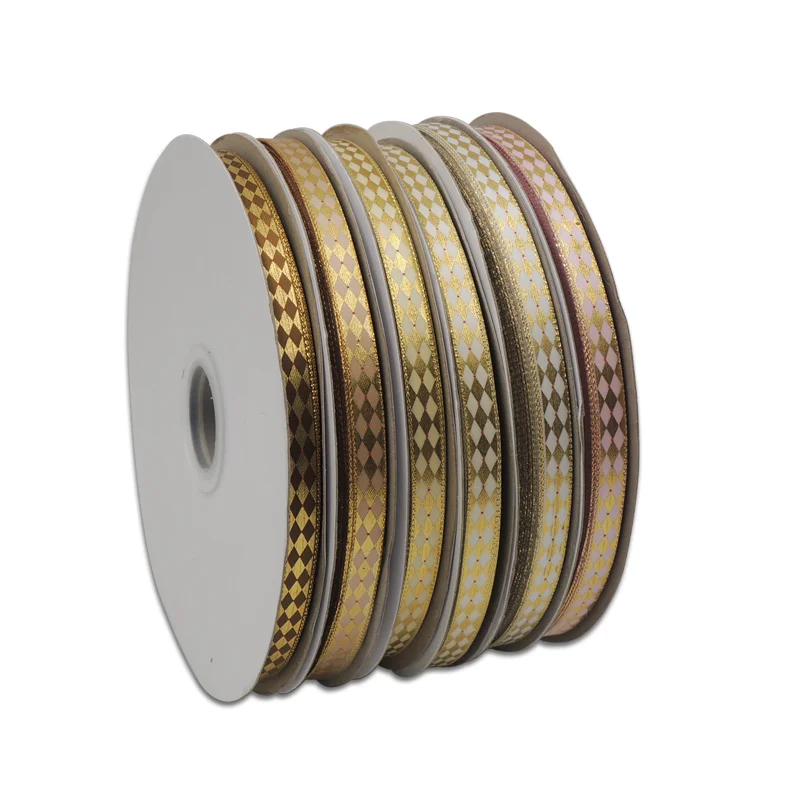 factory direct sale fashion 15 yards roll Single Face Gold Foil Printed Ribbon For Retail Package