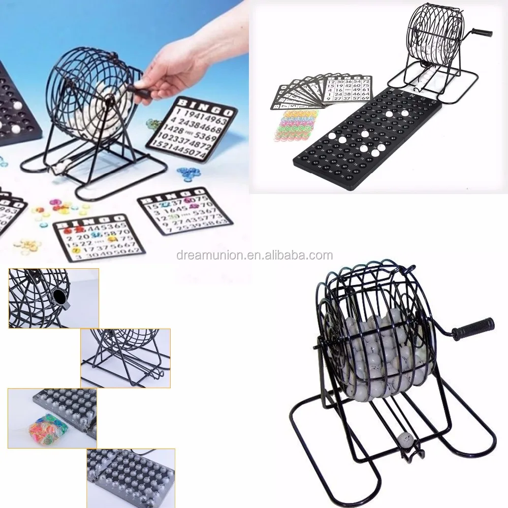  Набор игр для в Бинго Deluxe Wire Metal Cage 75 мячей 18 вращающихся карт 150