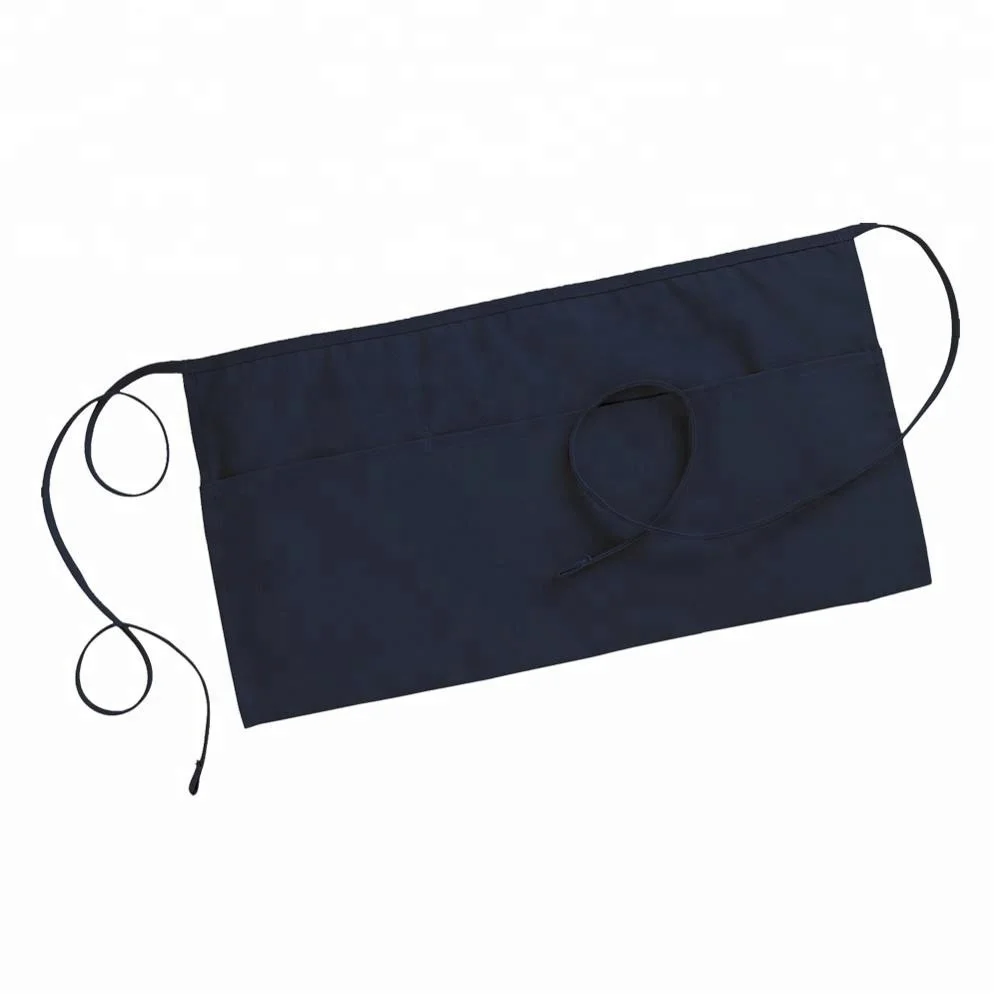 Wholesale Cheap 100% MJS Spun Polyester Waist Apron and Restaurant Bistro with 3 Pockets Waitress or Waiter Apron