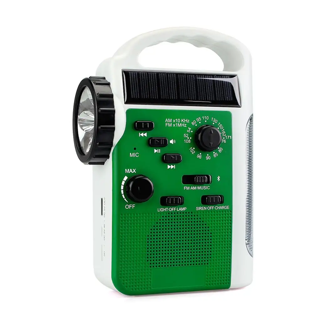 Portable Solar Hand Crank Blueto0th Speaker  FM AM Receiver Emergency Radio with Siren function