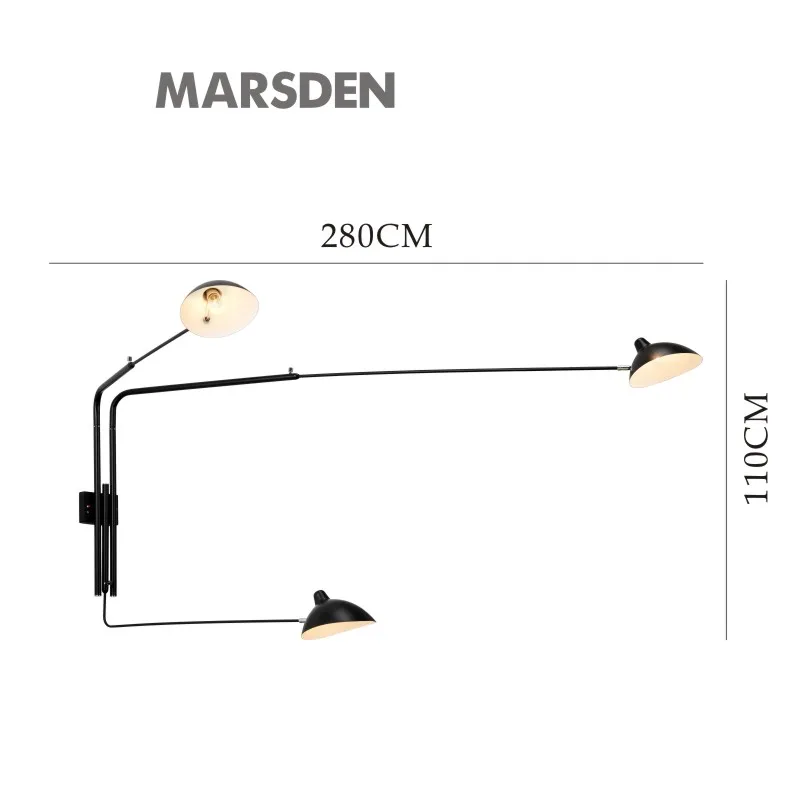 MARSDEN G9 long arms vintage black modern fashion decorative home hotel restaurant indoor led wall lamps