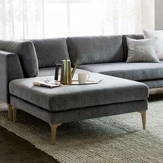 Home furniture square sofa stool gray linen fabric cover wooden sofa ottoman