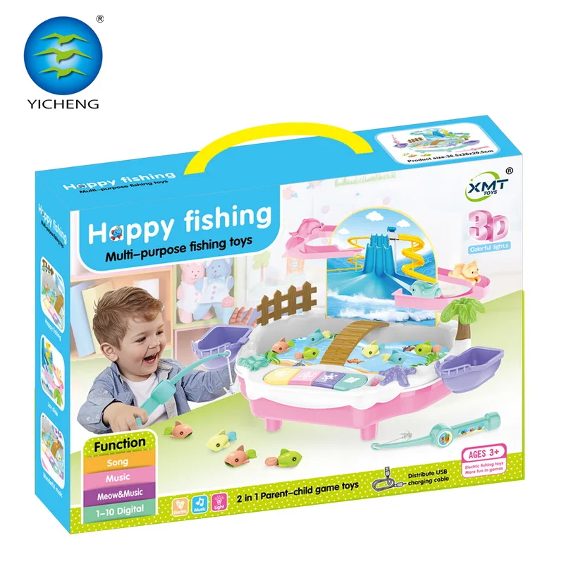 Lovely Battery Operated fishing game toy USB sound music poetry electric musical fishing game machine