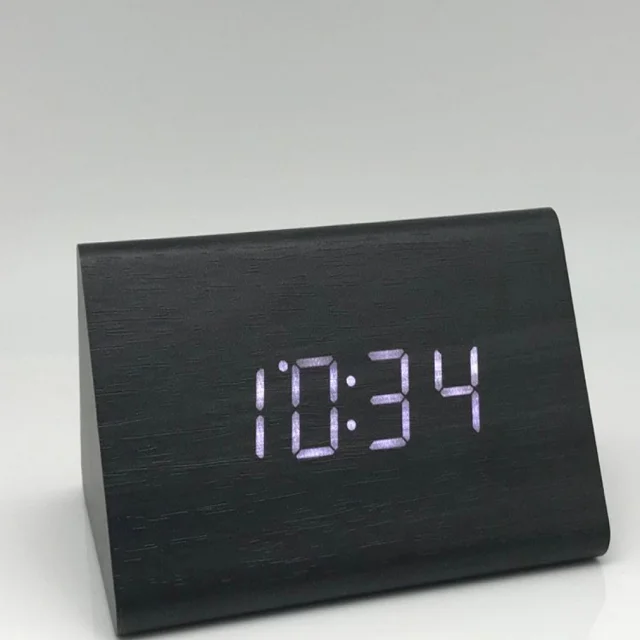 JCX/LED home wood  multi-functional temperature fashion three alarm clocks voice-controlled electronic alarm clock