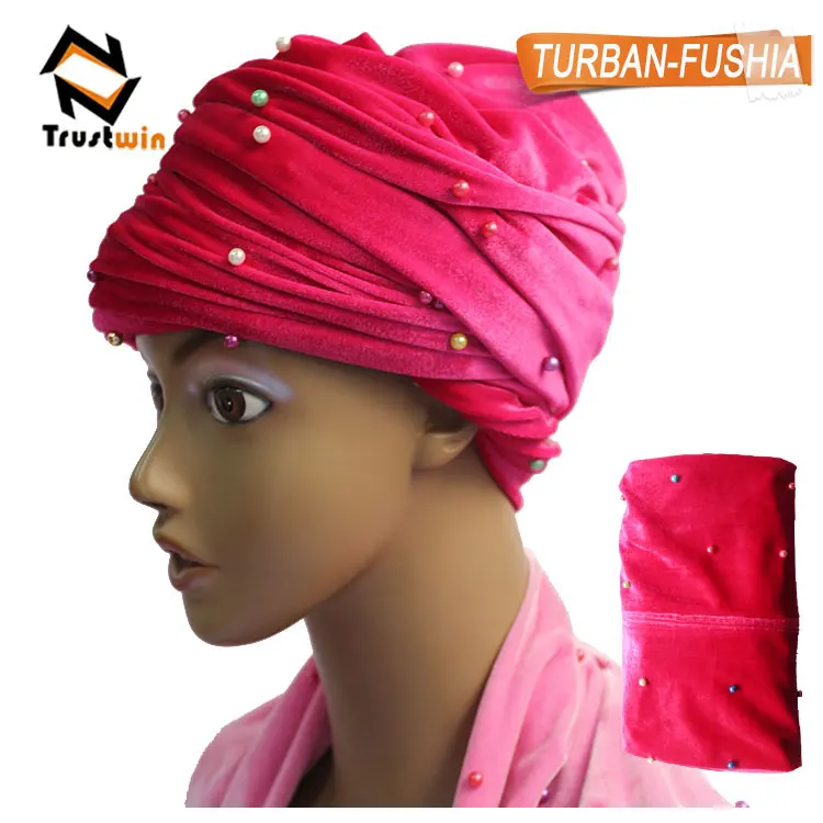 Hot sale fashion style headwraps african women beaded velvet turban