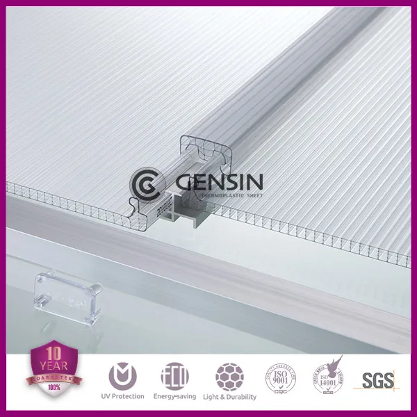 Поликарбонатный лист с U-образным замком, Многослойные Полые соединяемые панели из поликарбоната, УФ-покрытие, защита от протекания для кровли, сырье Lexan 100%