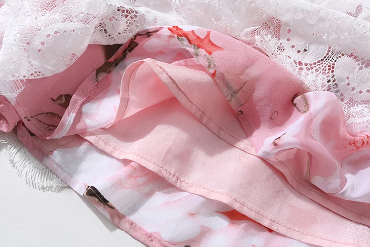 
Wholesale M to XXL Women Fashion Three Quarter Sleeve Print Chiffon Tank Dress with Elegant A Line Lace Dress Twinset 
