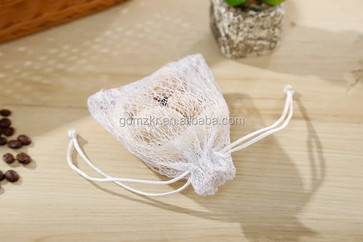 China factory promotional white cotton nylon mesh drawstring raschel bag for dry fruit storage