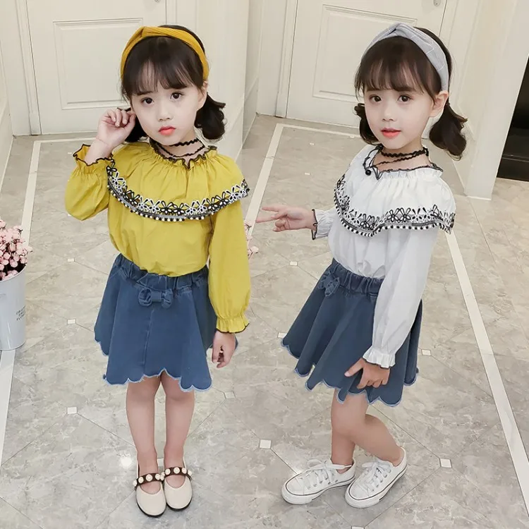 Hao Baby Girls Spring Shoulder Shirt Bust Bull-puncher Skirt Outfit Wholesale Children Clothing