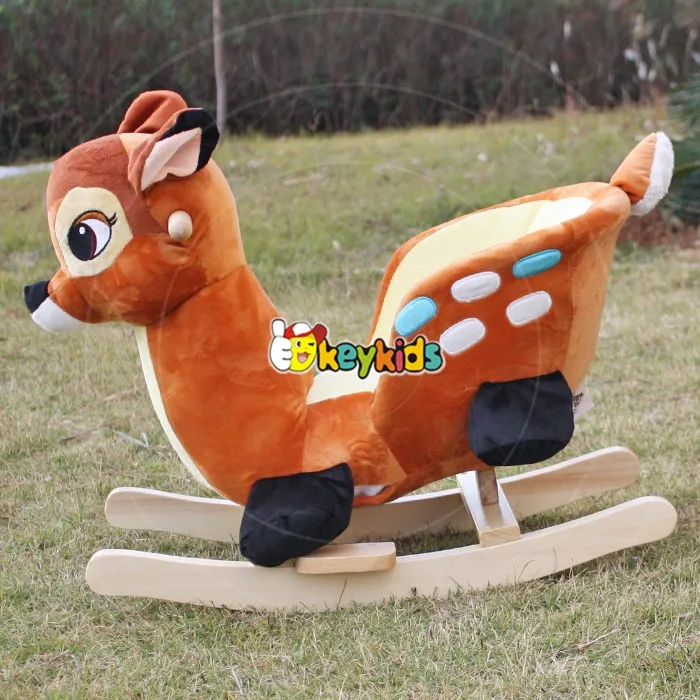 
Wholesale interesting childhood toy deer design wooden plush rocking horse for babys W16D074 