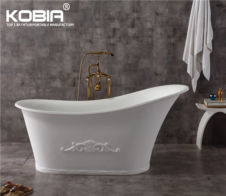 Antique Bath tub Shaped Backrest White Stand Alone Solid Surface Stone Resin roll top bath Bathtub