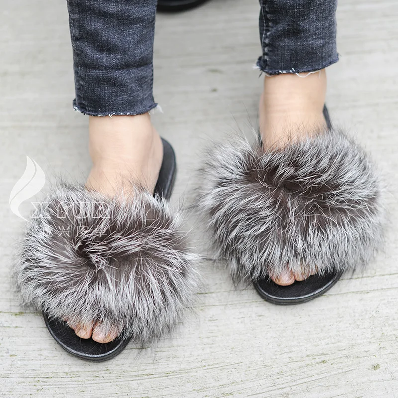 CX-A-70E Wholesale High Quality WOmen Fur Slippers Fox Fur Slides