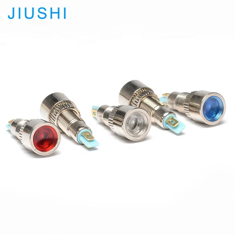 
A8-2 waterproof metal LED indicator mounting hole 8mm round signal lamp 3V 6V 12V 24V 220V red green yellow 