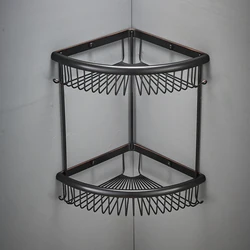 Wall Mount Brass Dual Tiers Shower Shelf Hanging Bathroom Corner Shelf Wire Shower Basket