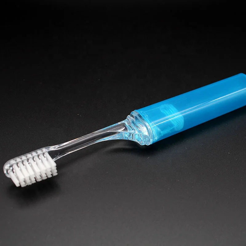 
OEM Mini Adult Travel Foldable Airline Toothbrush Kit with Toothpaste inside Folding Hotel Toothbrush Case 