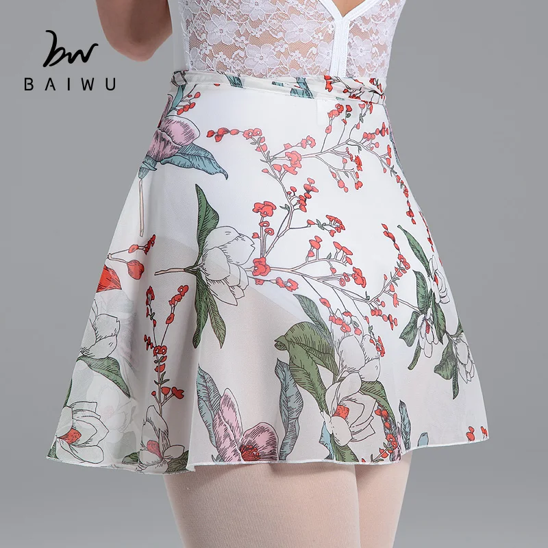 118143014 Baiwu Wrap Pull On Ballet Skirt Floral  Chiffon  Ballet Dance Dress Adult