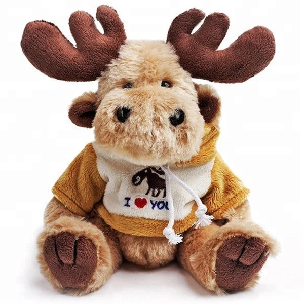 Fashion Xmas Gift Plush Deer Moose Toy With Hoodies Custom Embroider LOGO Soft Elk Toy Stuffed Animal Christmas Reindeer Plush