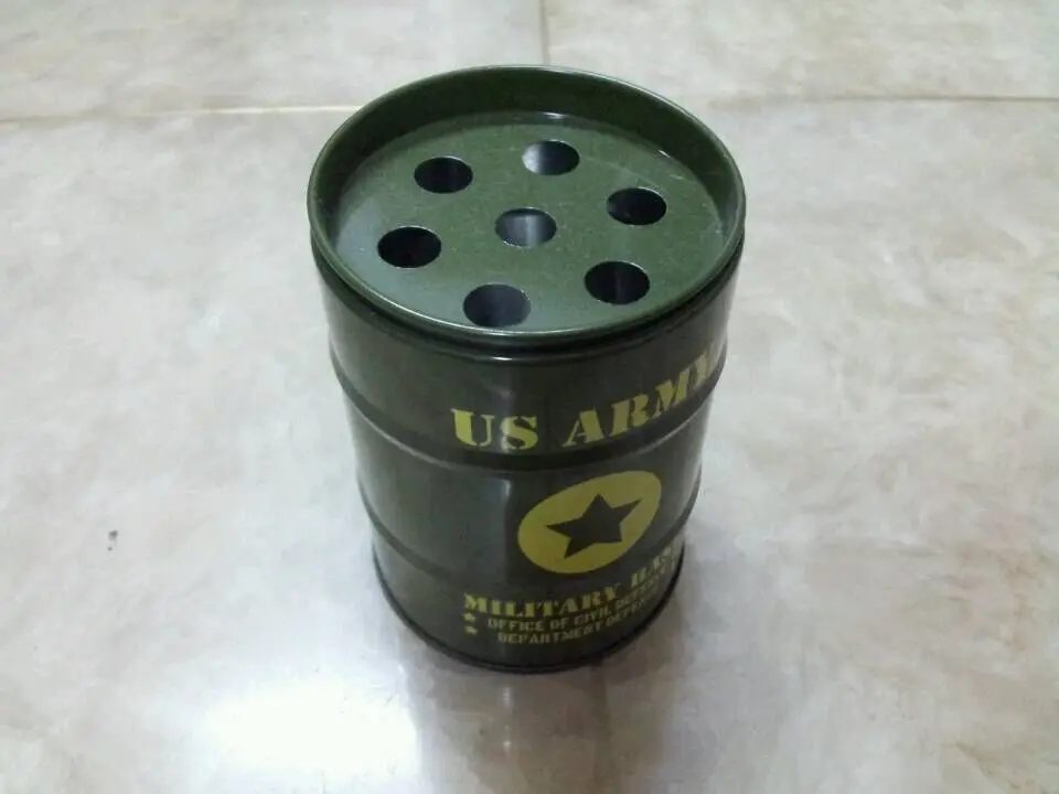 Antique metal souvanir ashtray tin box with holes round shape