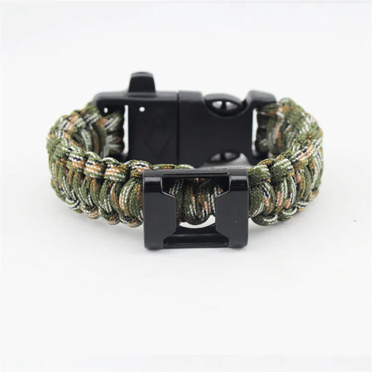Factory Price Multifunctional  Paracord survival bracelet 5 in 1 with Flint Fire Starter Whistle Knife and Bottler Opener