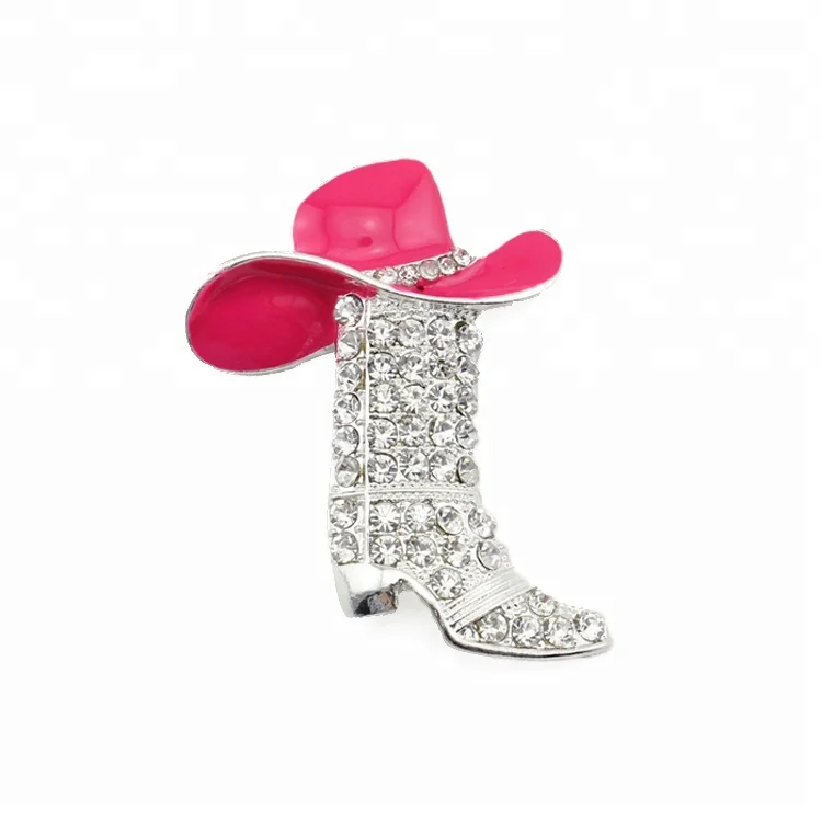 Cowboy Hat crystal  Boot pink rhinestone  broach pin