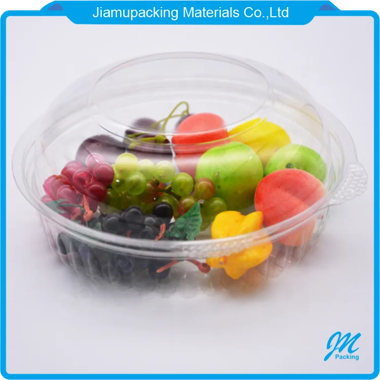 Round Clear Plastic Hinged Lid Fruit Salad Container