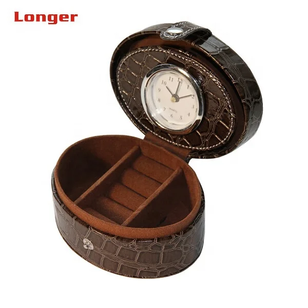 Fashion Customized Pu Leather Travel Alarm Clock With Jewelry Box LG2049C