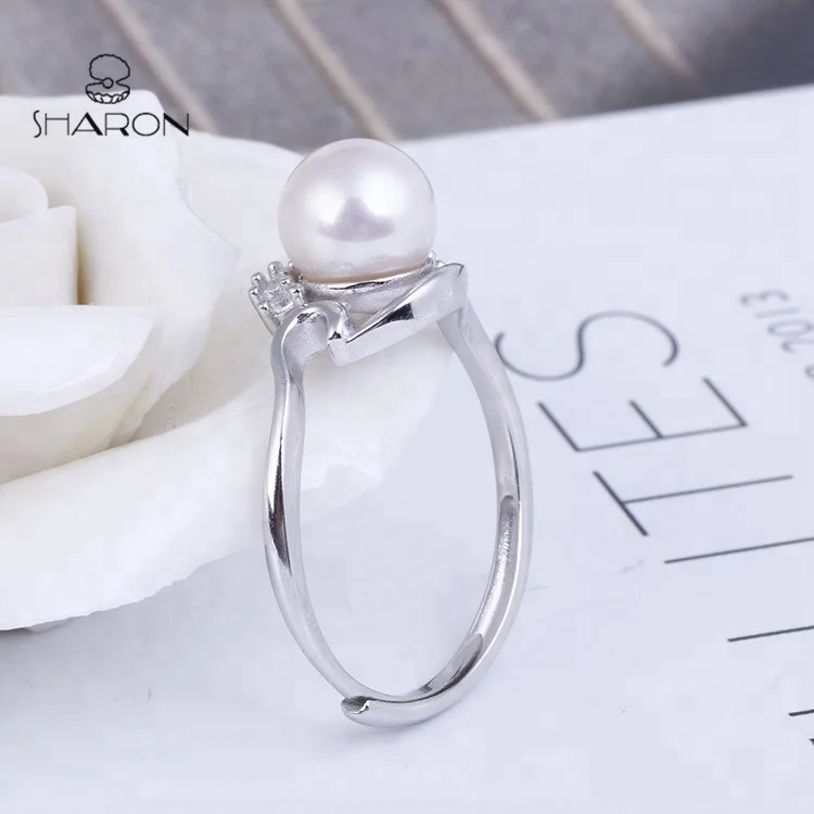 Wholesale Fashion Jewelry Sterling Silver Flower Shaped Natural Freshwater Pearl Ring