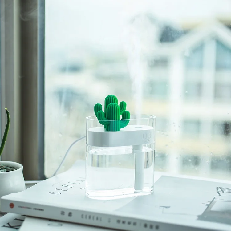 160ml Portable Air Diffuser Usb Mini Cactus Ultrasonic Humidifier Transparent LED Light Air Humidifier