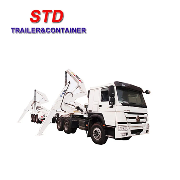 Special semi trailer with side loader unload shipping container
