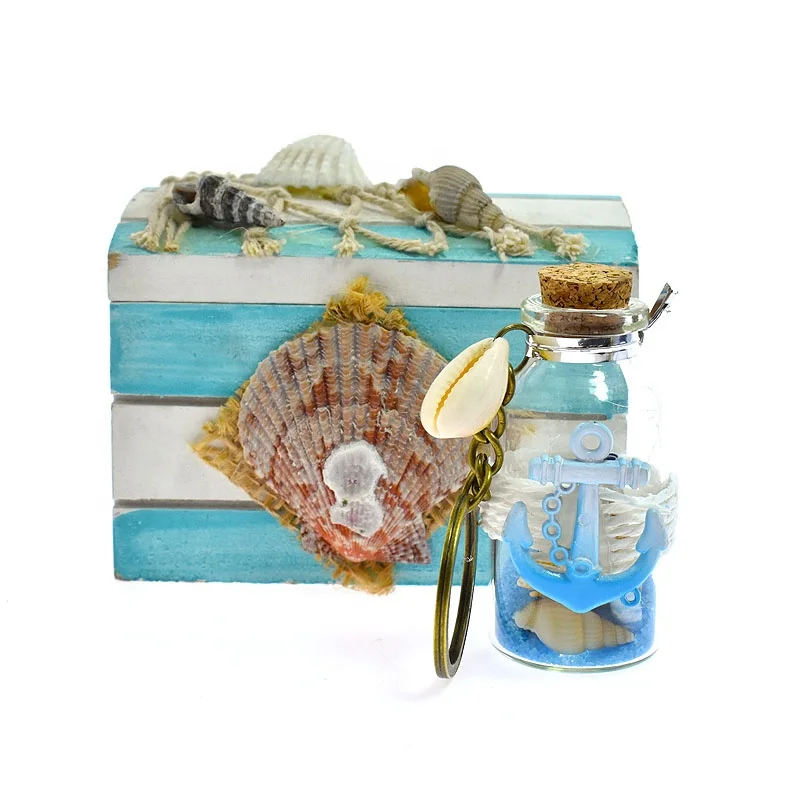 New design shell sand message keyring wishing lucky glass bottles souvenir keychain