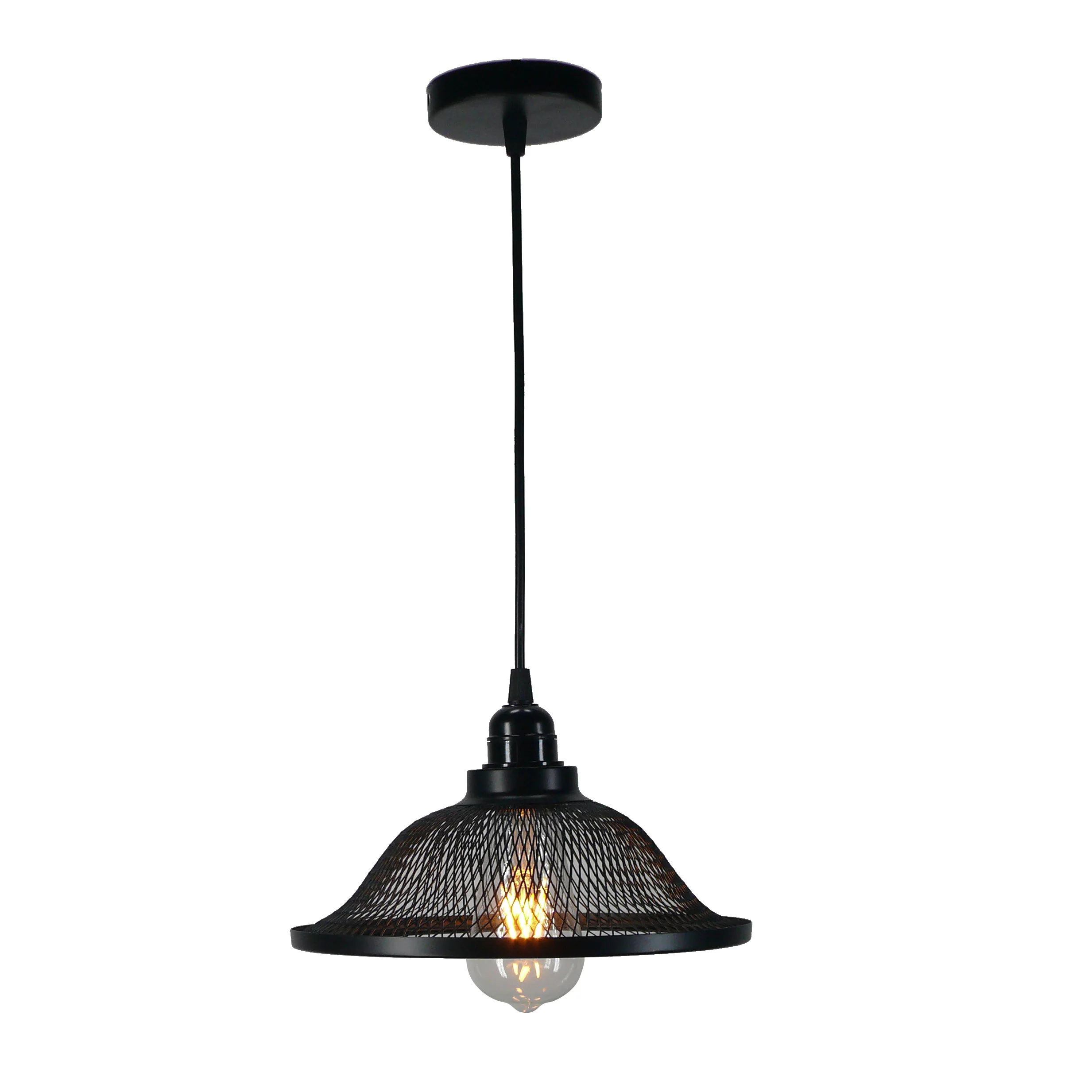 Iron metal pendant lamp black industrial vintage light wire lampshade