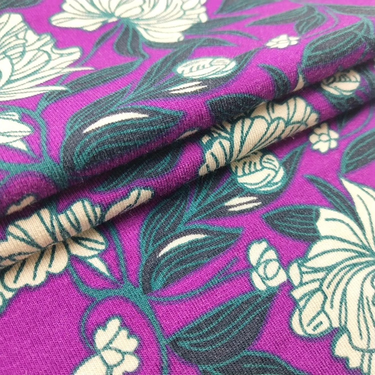 Custom printing organic Knitted bamboo fiber fabric jersey soft plain knit fabric for clothing wholesale