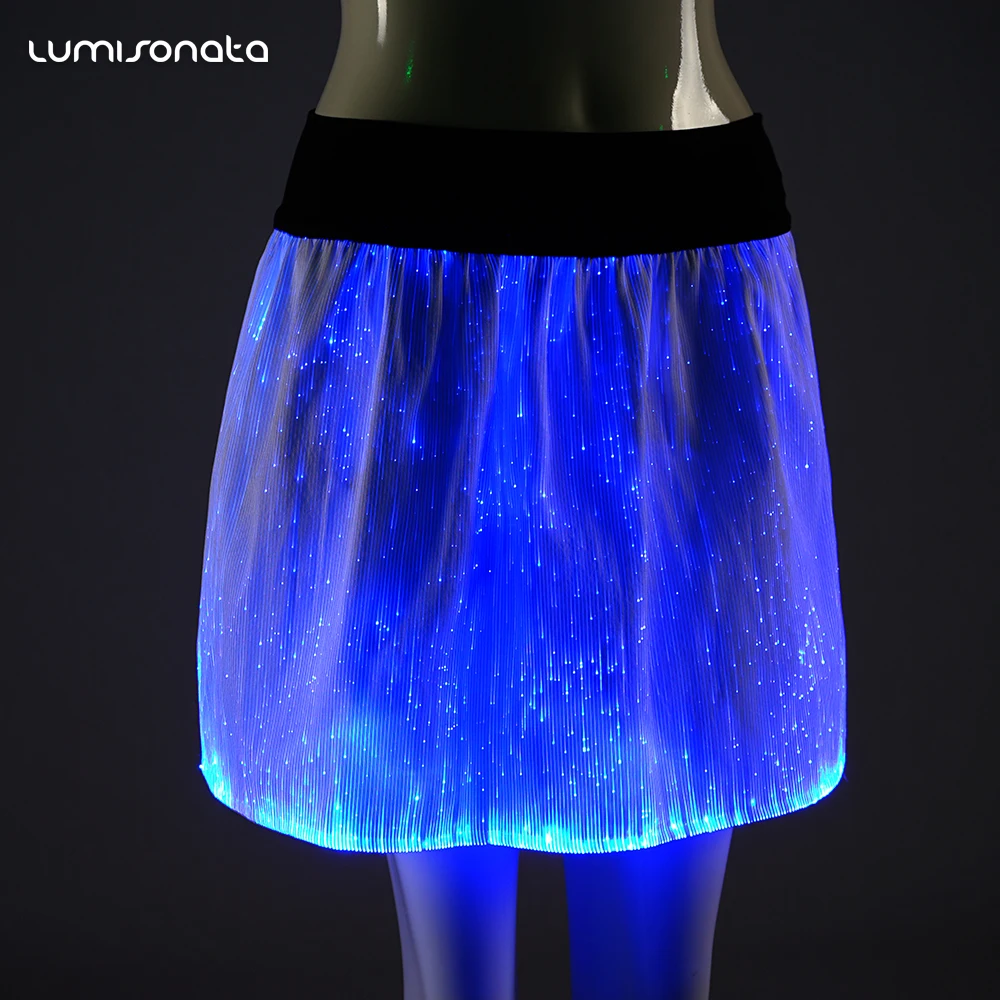 7 color changeable optic fiber luminous sexy girls photos with mini skirt with LED light up stage party mini women dress
