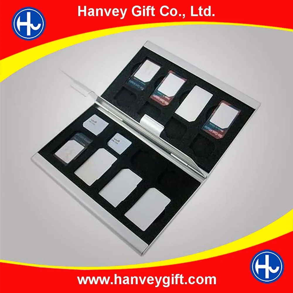 Factory price wholesale business custom metal aluminum micro nano sim SD card holder/cardscase