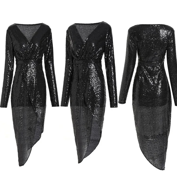 2019 Wholesale Europe and America Long Sleeve Sexy Sequin Pronm Evening Party Dress For Woman