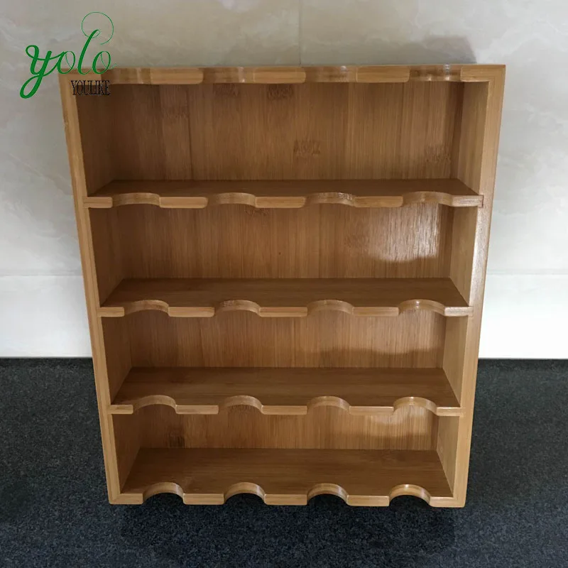
Eco Friendly Kitchen Display Organizer Natural Bamboo Wall-Mounted Test Tube Spice Rack Holder With 16-Cubes 