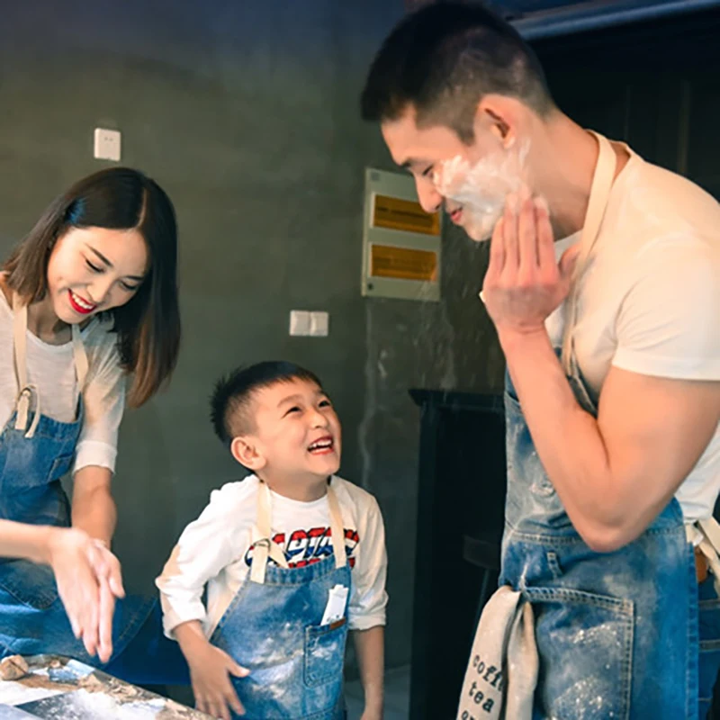 
Jeans Handsome and cool work custom apron bartender adjustable size aprons Kitchen Work BBQ Customized denim aprons kids barista 