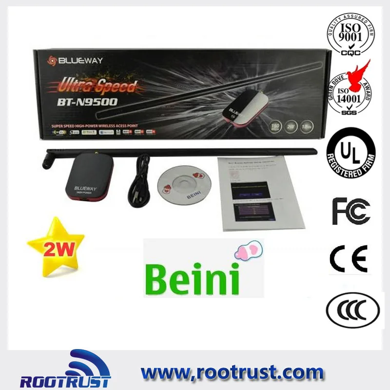 150M High Power Wireless USB Adapter with 9DB Antenna/WIFI lan Card with 15dBi directional antenna (BT-N9500)