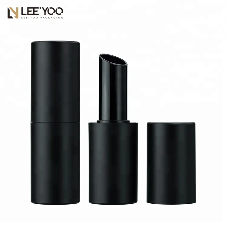 2018 new matte black cylinder packaging lipstick tube with magnet